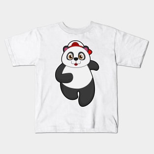 Panda at Running with Cap Kids T-Shirt